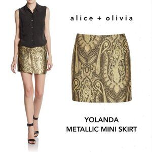 NWOT Alice + Olivia Yolanda Metallic Gold Brocade Mini Skirt 4